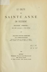 Cover of: Culte de sainte Anne en Occident: seconde période, de 1400 (environ) à nos jours