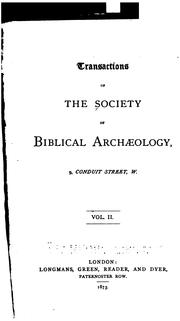 Cover of: Transactions of the Society of Biblical Archæology by Society of Biblical Archæology (London , England., Walter L . Nash