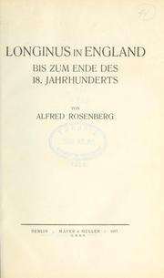 Cover of: Longinus in England bis zum Ende des 18. Jahrhunderts.