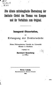 Cover of: Die älteste mittelenglische Übersetzung der Imitatio Christi des Thomas von ...