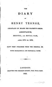 Cover of: The Diary of Henry Teonge, Chaplain on Board His Majesty's Ships Assistance ...