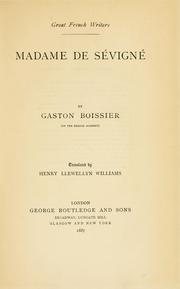 Cover of: Madame de Sévigné by Boissier, Gaston