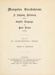 Cover of: Manipulus vocabulorum: a rhyming dictionary of the English language