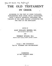 Cover of: The Old Testament in Greek, according to the text of Codex Vaticanus ... by Alan England Brooke , Norman McLean, Henry St. John Thackeray