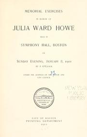 Cover of: Memorial exercises in honor of Julia Ward Howe | Boston City Council