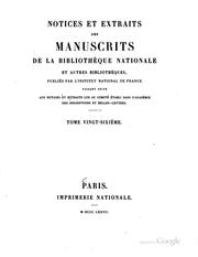 Cover of: Notices et extraits des manuscrits de la Bibliothèque Nationale et autres ...