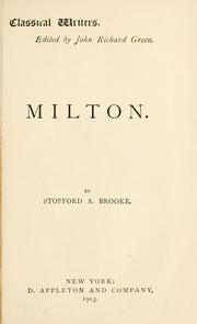 Cover of: Milton by Brooke, Stopford Augustus