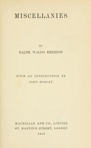Cover of: Miscellanies by Ralph Waldo Emerson