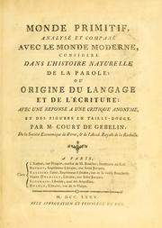 Cover of: Monde primitif by Antoine Court de Gébelin