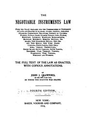 The Negotiable Instruments Law: From the Draft Prepared for the .. by John Jay Crawford