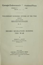 Cover of: Negro migration during the war / by Emmett J. Scott.