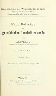 Cover of: Neue Beiträge zur griechischen Inschriftenkunde. by Adolf Wilhelm