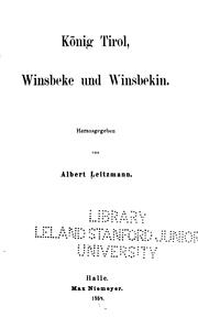 Cover of: König Tirol, Winsbeke und Winsbekin