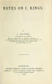 Cover of: Notes on I. Kings by Davies, James.