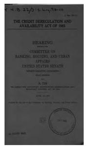 Cover of: The Credit Deregulation and Availability Act of 1983: Hearing Before the ...