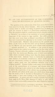 Cover of: On the authenticity of the Commentariolum petitionis of Quintus Cicero.