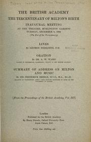 Cover of: Papers read at the Milton tercentenary, 1908 ... by British Academy.