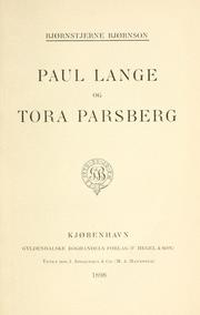 Cover of: Paul Lange and Tora Parsberg