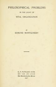 Cover of: Philosophical problems in the light of vital organization