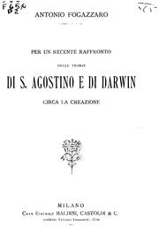 Cover of: per un recente raffronto delle teorie di S. Agostino e di Darwin circa la creazione