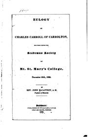 Cover of: Eulogy on Charles Carroll of Carrolton: Delivered Before the Academus ...