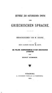 Beiträge zur historischen Syntax der griechischen Sprache by Martin von Schanz