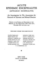 Cover of: Acute Epidemic Encephalitis (lethargic Encephalitis): An Investigation by ... by Association for Research in Nervous and Mental Disease., Walter Timme, Association for Research in Nervous and Mental Disease Meeting