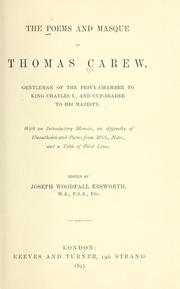 Cover of: The poems and masque of Thomas Carew by Thomas Carew