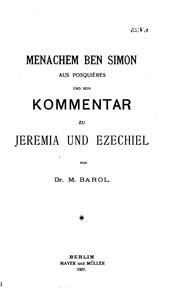 Cover of: Menachem Ben Simon: Aus Posquières und sein Kommentar zu Jeremia und Ezechiel