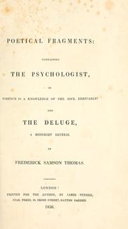 Cover of: Poetical fragments: containing The psychologist; or, Whence is a knowledge of the soul derivable? and The deluge, a midnight reverie.