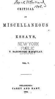 Cover of: Critical and Miscellaneous Essays by Thomas Babington Macaulay