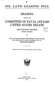 Cover of: Oil Land Leasing Bill: Hearing Before the Committee on Naval Affairs, United ...