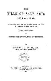 Cover of: The Bills of Sale Acts, 1878 and 1882: With Notes Showing the Alteration in ... by Great Britain, Michael G. Guiry