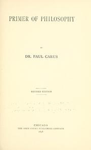 Cover of: Primer of philosophy by Paul Carus