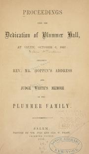 Proceedings upon the dedication of Plummer Hall, at Salem, October 6, 1857 by Salem Athenaeum (Mass.).