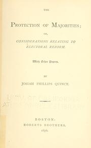 Cover of: protection of majorities: or, Considerations relating to electoral reform. With other papers.