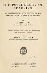 Cover of: The psychology of learning by Ernst Meumann