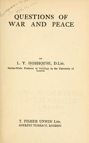 Cover of: Questions of war & peace. by L. T. Hobhouse