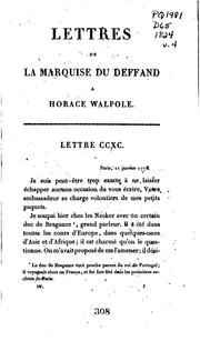 Cover of: Lettres de la Marquise du Deffand à Horace Walpole: depuis Comte d'Orford, écrites dans les ...