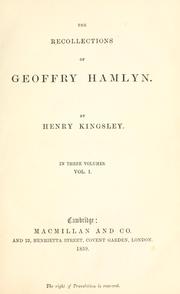 Cover of: The recollections of Geoffry Hamlyn. by Henry Kingsley