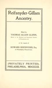 Cover of: Reifsnyder-Gillam ancestry.