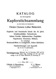 Cover of: Katalog der hervorragenden Kupferstichsammlung aus dem Besitze des Staatskanzlers Fürsten ...