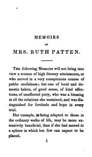 Cover of: Memoirs of Mrs. Ruth Patten of Hartford, Conn., with Letters and Incidental Subjects.