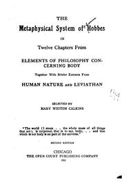 Cover of: The Metaphysical System of Hobbes: In Twelve Chapters from Elements of Philosophy Concerning ...