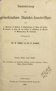 Cover of: Sammlung der griechischen Dialekt-Inschriften von F. Bechtel [et al.] Hrsg. von Hermann Collitz. by 