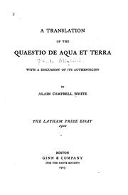 Cover of A Translation of the Quaestio de Aqua Et Terra: With a Discussion of Its Authenticity