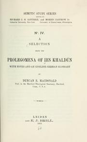 Cover of: A selection from the Prolegomena of Ibn Khaldun