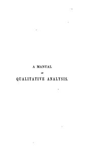 Cover of: A manual of qualitative analysis by Robert Galloway