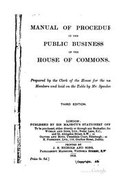 Cover of: Manual of Procedure in the Public Business of the House of Commons