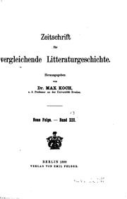Zeitschrift Für Vergleichende Litteraturgeschichte .. by Philipp August Becker